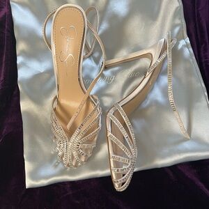 Jessica Simpson Blush Crystal-Strap Pointed Stiletto Slingbacks